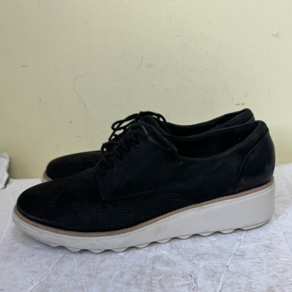 Clarks Sharon Crystal Leather Laces Comfort Soft Wedge Shoes Sneakers Oxford 7.5 - Picture 3 of 13